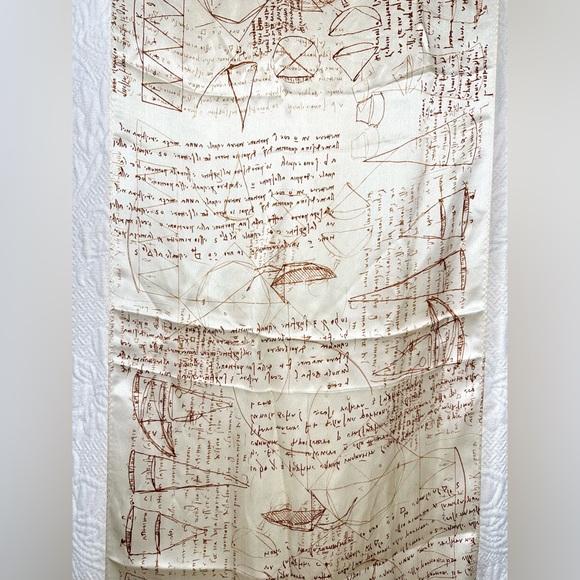 Metropolitan Museum of Art Leonardo da Vinci VTG Silk Drawings Notes Scarf - Picture 12 of 16